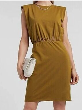 New With Tags Sleeveless Ruched Waist Dress in Mustardy Olive Green size XL